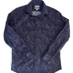 Le Chateau Purple Paisley Button-Up Men's Shirt Artsy Party, M (16-16 1/2)